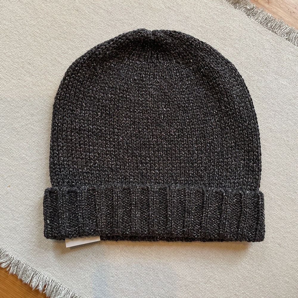 NWT J Crew Winter Beanie Slouchy Hat Black Gray Silver Metallic